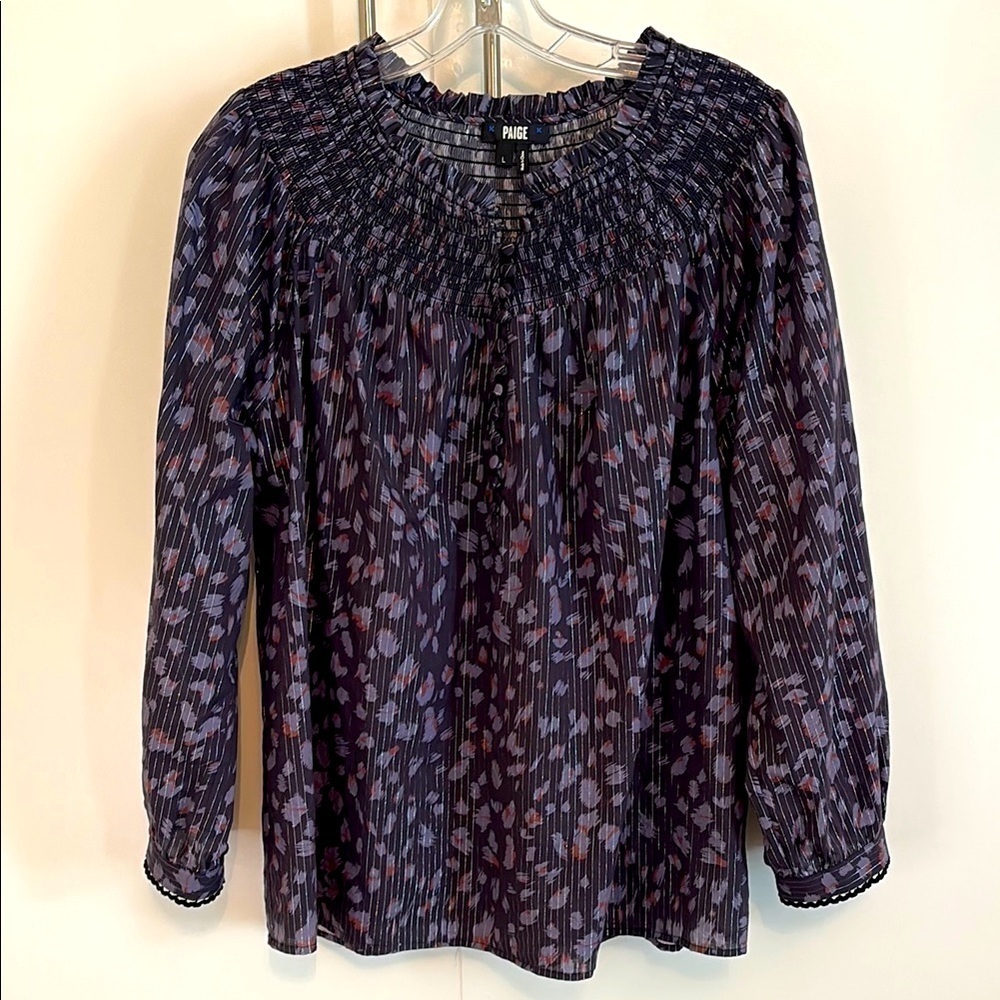 Paige Women's Black and Purple Top with Silver Thread
